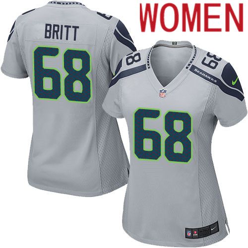 Women Seattle Seahawks #68 Justin Britt Nike Gray Game NFL Jersey->women nfl jersey->Women Jersey